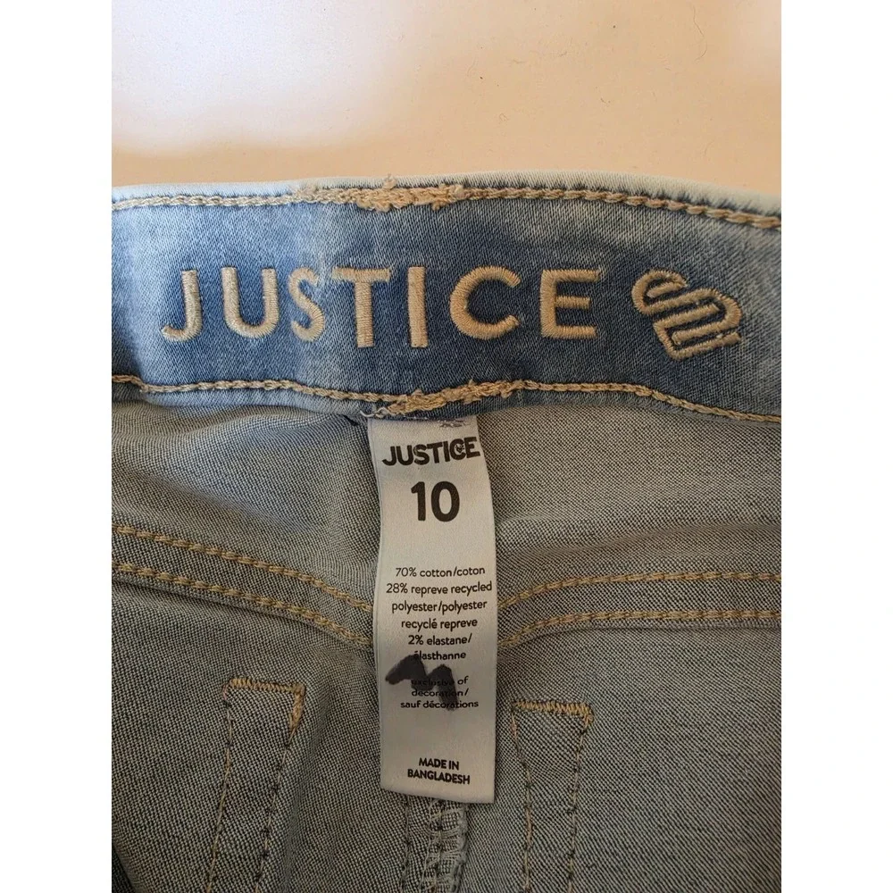 Justice Leggings for Girls, Size 10 — Light Blue Denim Style with Distressed